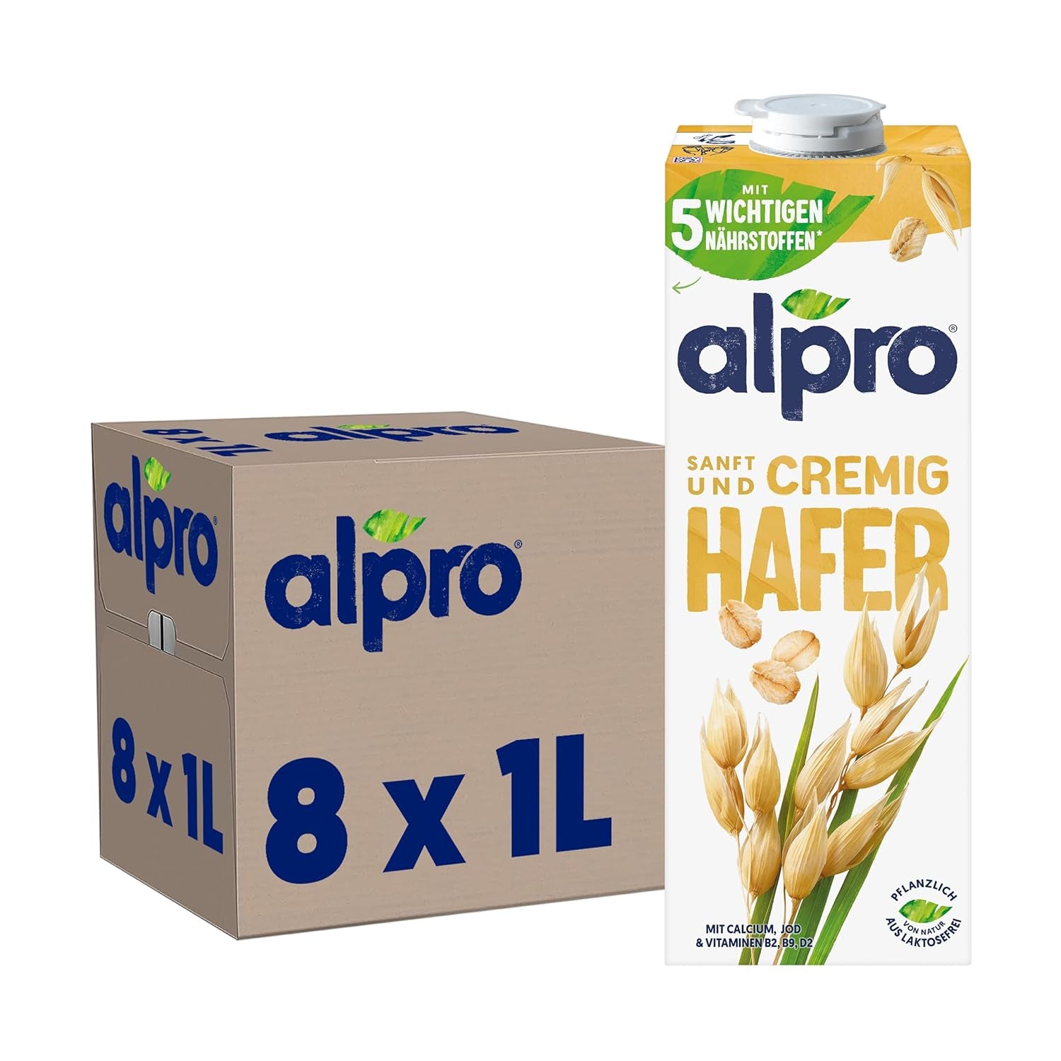 Alpro Haferdrink ohne Zucker – Milchalternative auf Haferbasis – Vegán és laktózefrei – Gazdag Ballaststoffen, Kalcium és Vitamin – 8 x 1 L