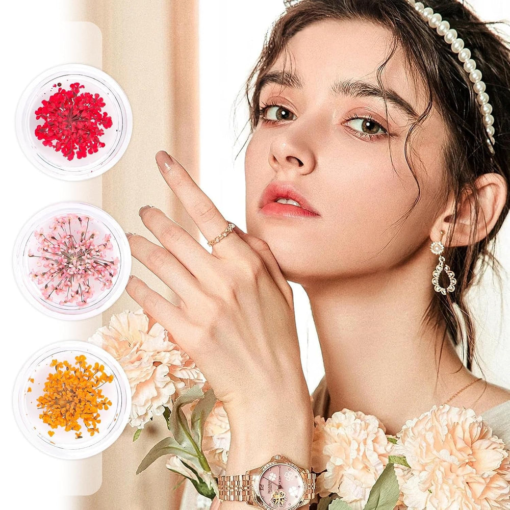 Nail Art Flowers Set Decoration - Gelnägel Zubehör 3 Farben(Orange,Blassrosa,Rose),Nail Art Aufkleber Trockene Blumen Kit Getrocknete Blumen Zubehör Set DIY Nageldekoration