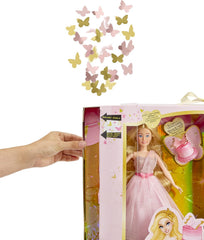 MGA's Dream Ella Ünnepeljük Bábát - ARIA - 29 cm-es nagy szőke Party Modepuppe - Rosa & Gold Glitter Konfettischmetterlinge - 5 kiegészítő - Für Sammler & Kinder ab 4 Jahren