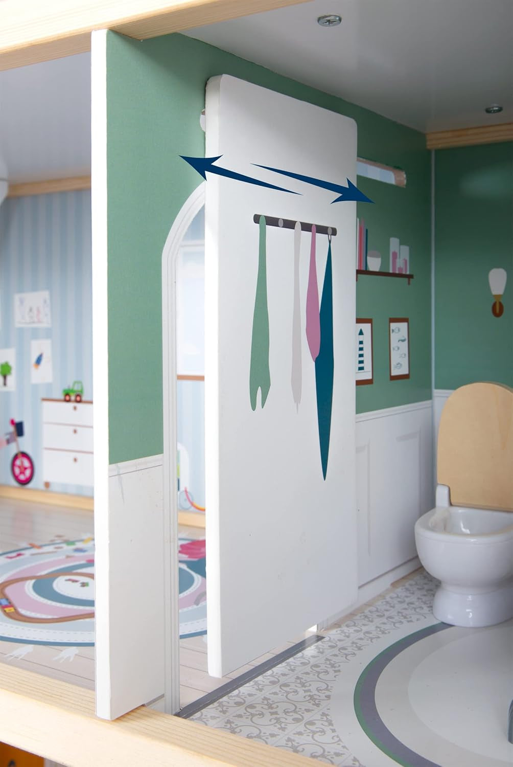 Casă de păpuși Small Foot Vilă de oraș din lemn, cu 3 etaje, față deschisă și 12 mobilier, pentru copii de la 3 ani, 11802, alb gri Casute de papusi Naty Shop