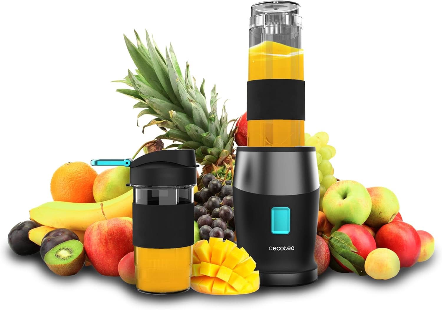 Cecotec Tragbarer Einzelstandmixer Power Titanium 300 Easygo. 350W, Zerkleinert Eis, 4 Klingen Mit Schwarzer Titanbeschichtung, Inklusive 2 Kühlröhren, 2 Tragbaren Bechern Und 2 Deckeln Anya és Gyermek Naty Shop Schwarz 500 W | 2 sportpohár