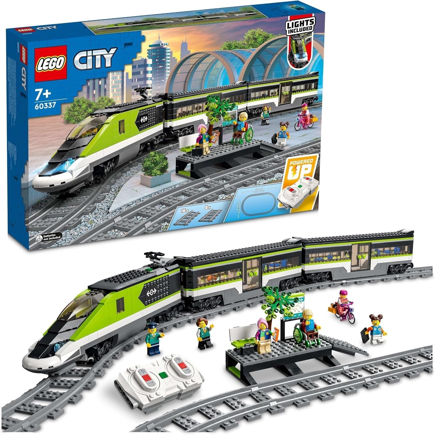 LEGO City Passenger Express vonat, távirányítós vonatkészlet, vasúti játék fényszórókkal, 2 kocsi és 24 sín elem, ajándék gyerekeknek, fiúknak és lányoknak 60337 építőkészletek Besuche den LEGO-Store Single