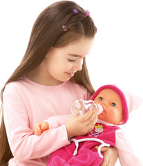 Funktionspuppe Hello Baby mit Geräuschen, bewegt den Mund, interaktive Puppe, Babypuppe, mit Zubehör, 46cm, rosa
