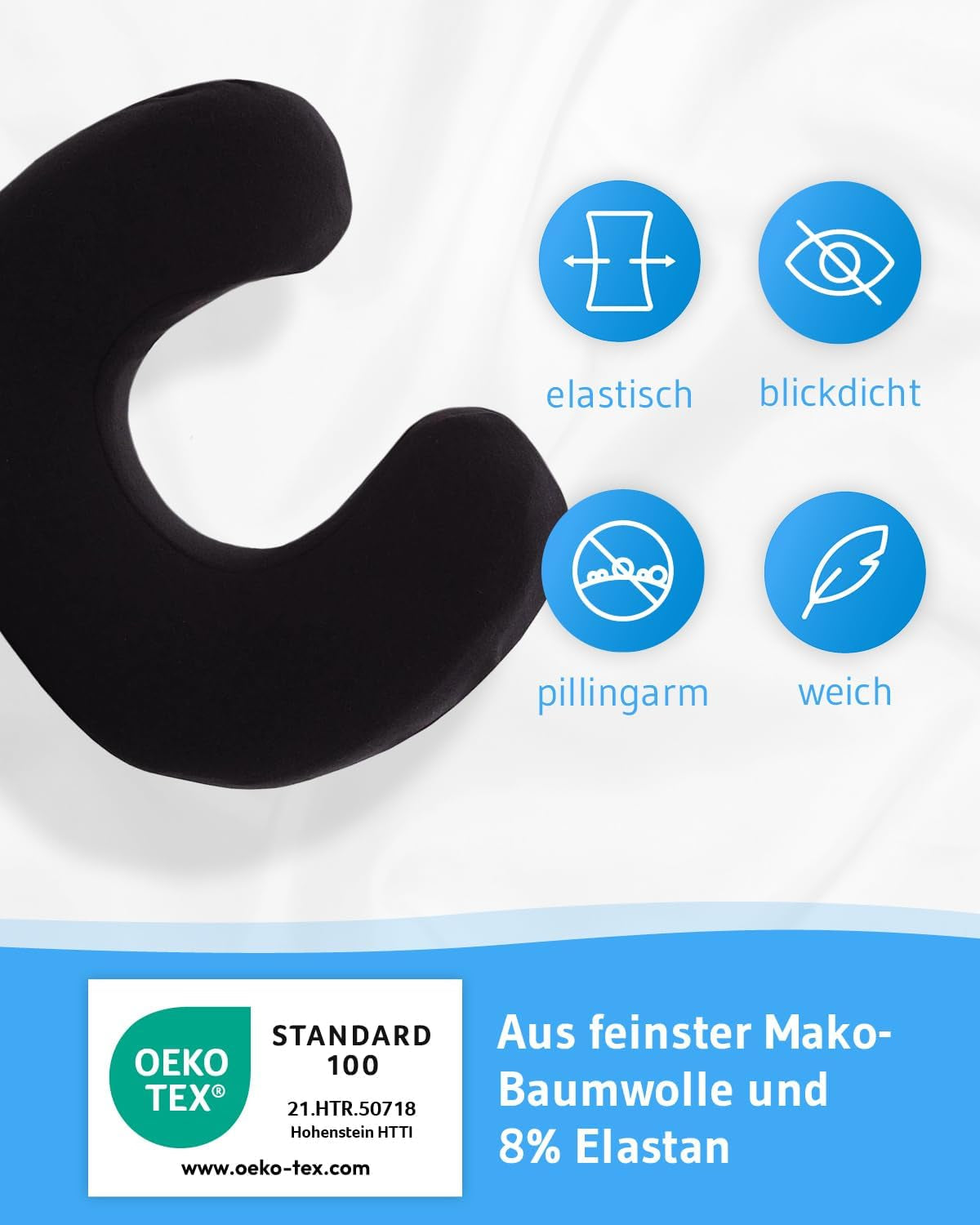 Față de pernă neagră, pachet dublu, perfectă pentru pernele de gât ANDAR, bumbac maco (jersey dublu), fără călcare și uscare cu tambur, set de 2 fețe de pernă cu fermoar, certificat Oeko-Tex Perne ortopedice cervicale Naty Shop