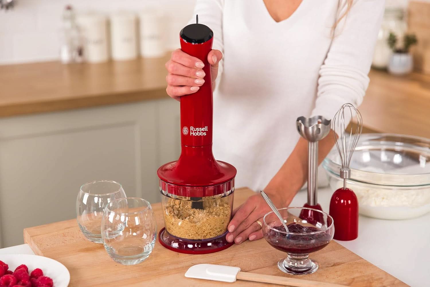 Russell Hobbs Stabmixer [3-in-1: Pürierstab/Zerkleinerer, Mixer- & Schneebesenaufsatz] Desire Rot (Bpa-Free & Spülmaschinenfestes Zubehör, Für Smoothie, Suppen Saucen, Joghurt Babynahrung, Joghurt Babynahrung0ty06)-2