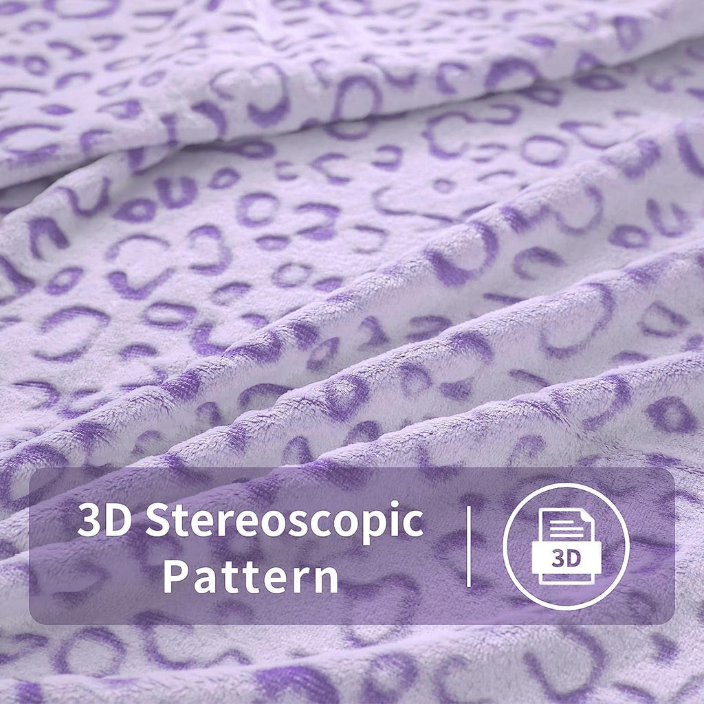 FY FIBER HOUSE flanel fleece throw, pătură din microfibră cu imprimare 3D ghepard, 228 X 274 cm, violet Plapumi si pilote Naty Shop