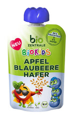 Biozentrale Biokids Gyümölcspüré alma áfonya zab | 12X90G | Vegán gyümölcs zab snack | Hozzáadott kristálycukor nélkül Mother and Child Naty Shop