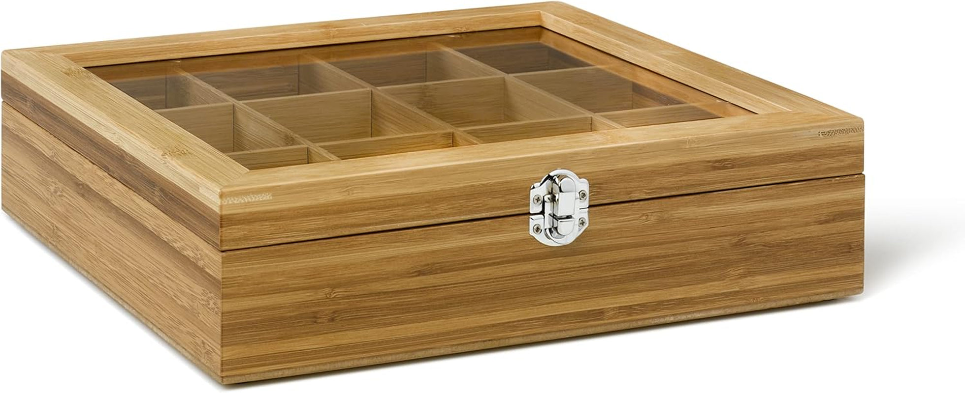 Bredemeijer cutie mare din lemn de culoare deschisă pentru pliculețe de ceai cu 12 compartimente și fereastră de vizualizare 28 cm lungime Cutii depozitare alimente Naty Shop Cutie de ceai din lemn 12 compartimente fereastră