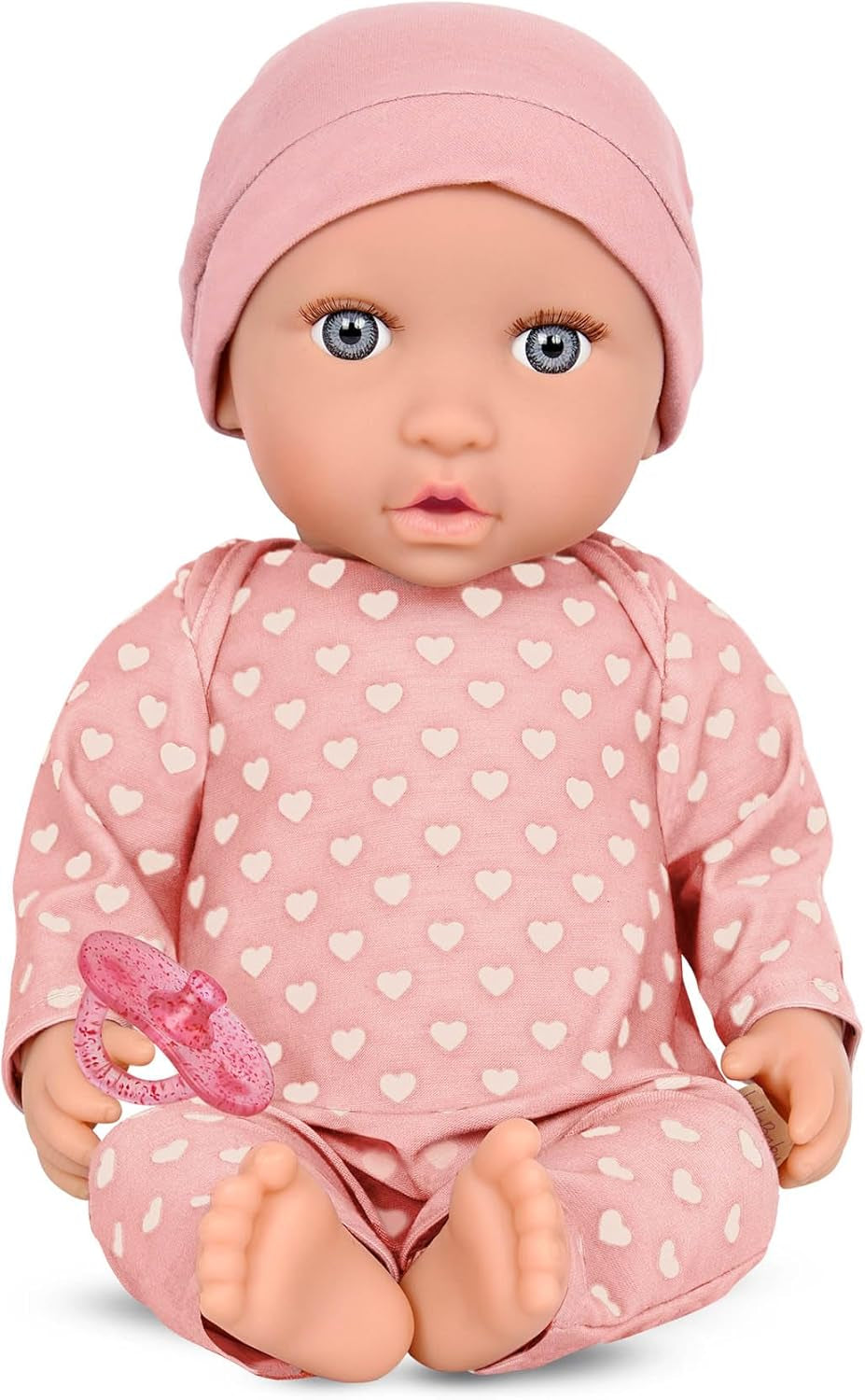 LullaBaby - Baby Puppe - Einteiler & Mütze - 36 cm Realistic Baby-Puppe - Mogyoróbarna szemek és puha test - Romper & Schnuller-Zubehör - Pretend Play Spielzeug - Kinder 2 Jahre +