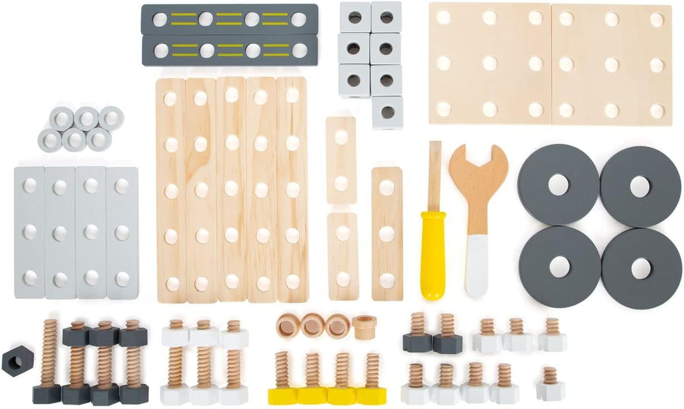 Small Foot Konstruktionsset Miniwob aus Holz, kreativer Bausatz mit Werkzeuge und Zubehör, ab 3 Jahren, 11810, Grey Yellow