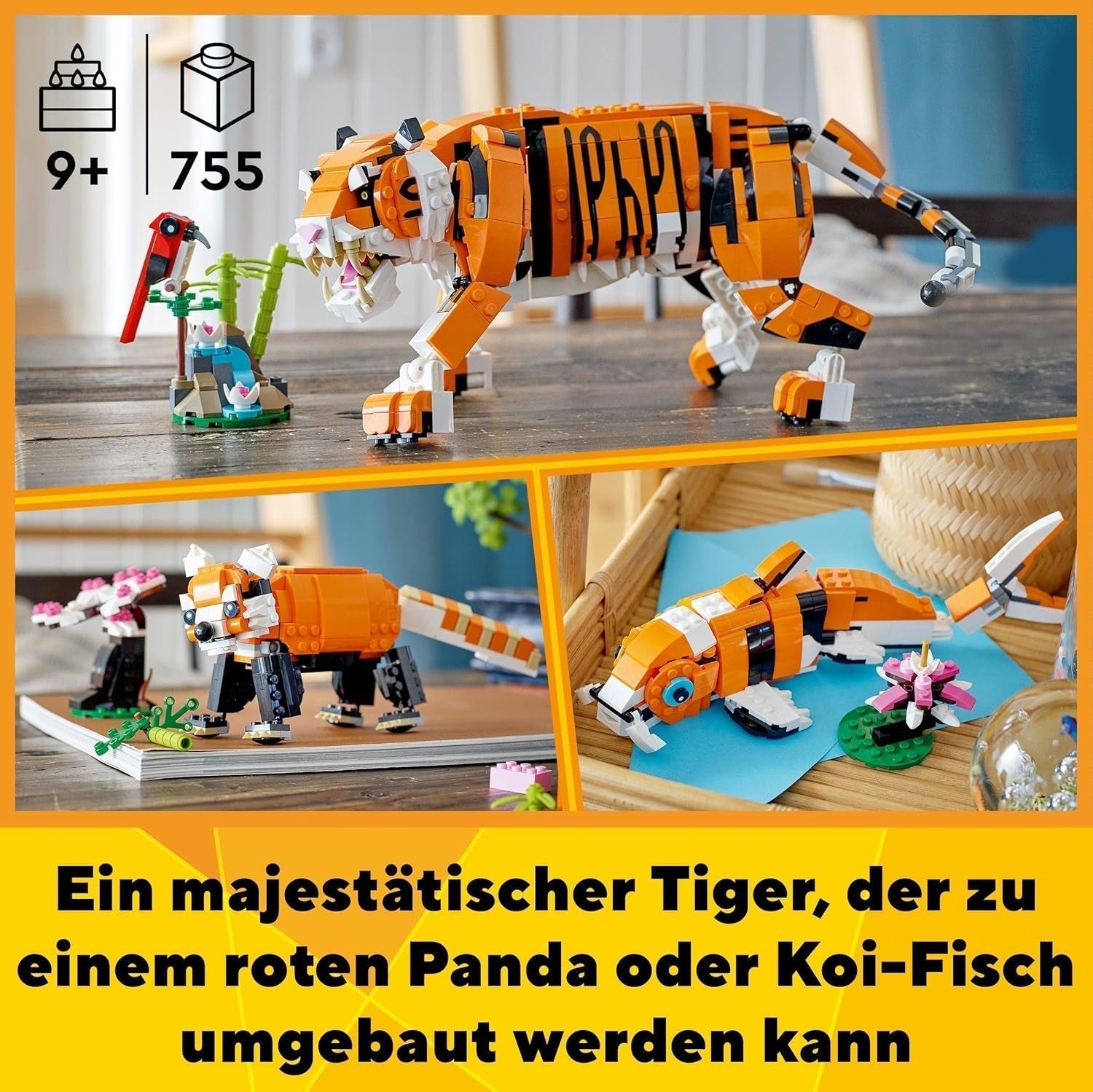 LEGO 31129 Creator Majestic Tiger, Panda vagy Fish 3 az 1-ben állatfigura készlet játék gyerekeknek fiúknak és lányoknak Állatépítő játék építőkészletek Besuche den LEGO-Store