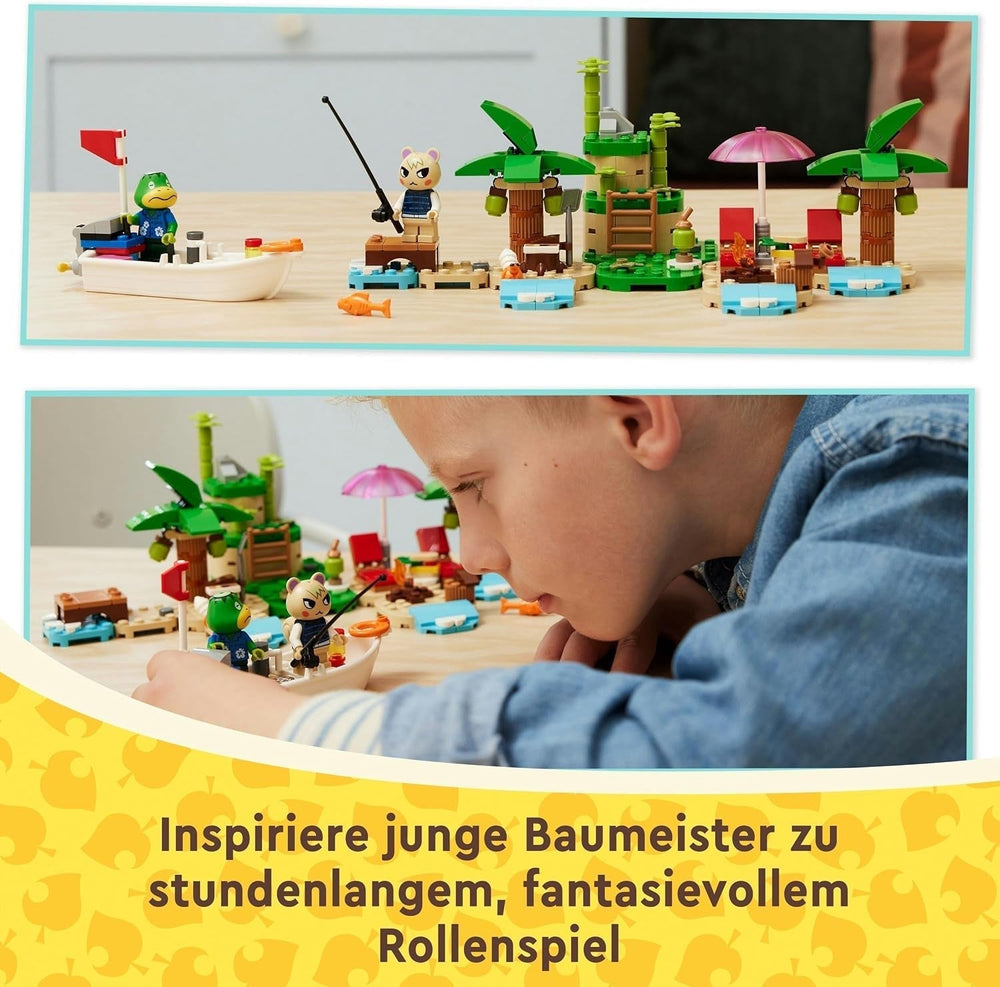 LEGO Animal Crossing Käptens Island Boat Tour, kreatív játék gyerekeknek 2 minifigurával a videojáték-sorozatból, beleértve a Huschke-t, ajándék lányoknak és fiúknak 6 éves kortól 77048 Építőkészlet Besuche den LEGO-Store