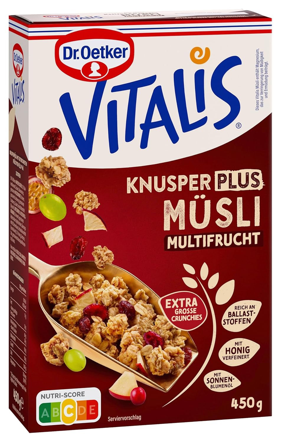 Dr. Oetker Vitalis KnusperPlus Dupla csokoládé: Ropogós müzli tejjel és étcsokoládéval, 7 db (7 x 450g) csomag