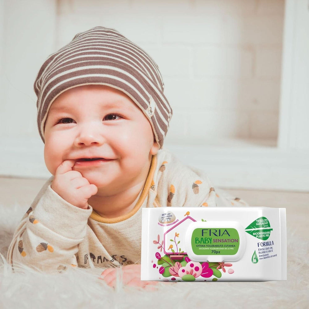 Fria Baby Sensation törlőkendők, bőrnyugtató shea vajjal, bőrgyógyászatilag tesztelt, maxi economy csomag 840 Naty Shop Baby Wet Wipes törlőkendővel