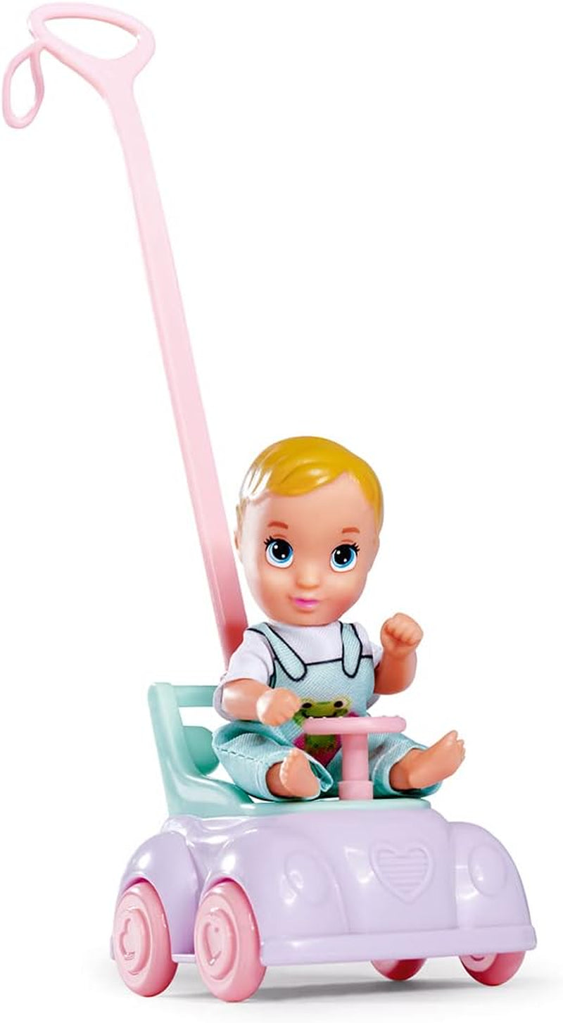 Simba 105733585 - Steffi Love Baby Car, Ankleidepuppe mit Kind, Laufauto, 2-in-1 Funktion, mit Handtasche und Babyzubehör, 12 Teile, 29cm Puppe, ab 3 Years