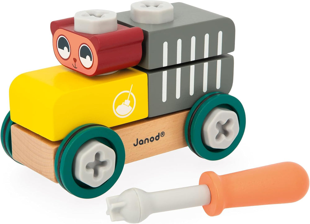 Janod - Mein erstes Konstruktionsspiel - Bären-Bastelauto - 25 Elements - Rollenspiel - Fördert Geschicklichkeit & Kreativität - Ab 24 Monaten - J06458