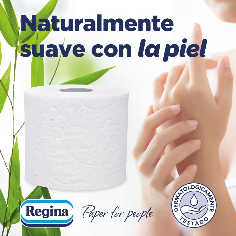 Hârtie igienică Regina Soft din bambus, 8 role, 3 straturi, 160 foi, Moliciune naturală pentru pielea ta, Hârtie igienică din fibre de bambus, Ambalaje din hârtie, Certificat Fsc