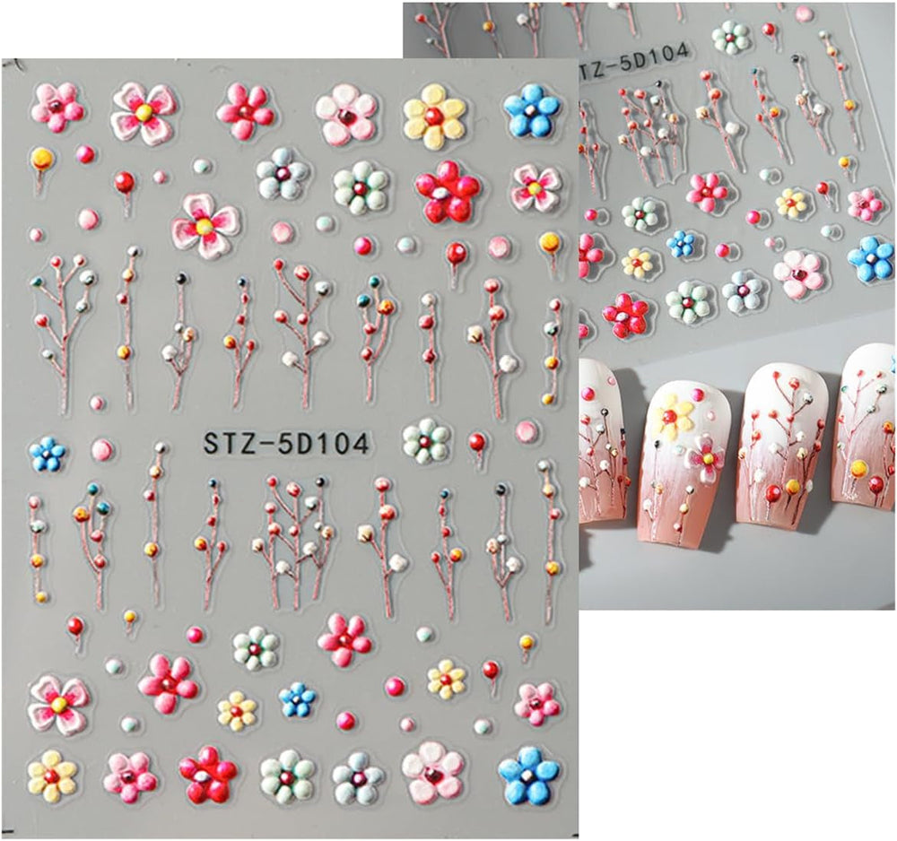 JMEOWIO 3D Nagelsticker Blume Nail Art Sticker Selbstklebend Nagelaufkleber 5D Stereoskopisch Frühling Sommer Floral Dekoration Nageldesign Zubehör 4 Blatt