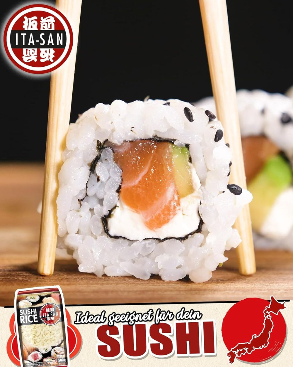ITA-SAN sushi rizs, kerek szemű, kiváló minőségű, 100%-ban tiszta fajta, gyorsan és egyszerűen elkészíthető, vegán, halal, gluténmentes (1 x 500 g)