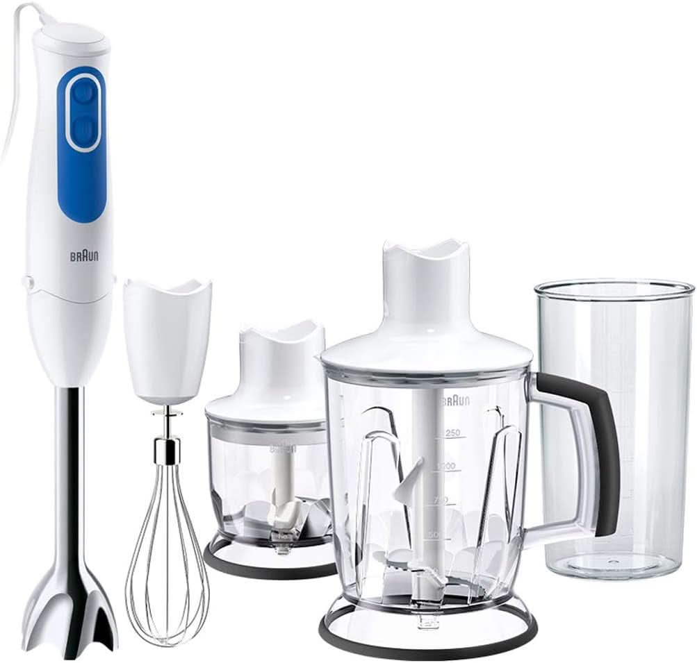Braun Multiquick 3 MQ 3000 Smoothie+ Stabmixer – Pürierstab Mit 2 Geschwindigkeiten, Powerbell plus Und Splashcontrol-Technologie, 700 Watt, Inkl. 600 Ml Mix- & Messbecher, Blau/Weiß Bucatarie Naty Shop Mq3045 Aperitiv