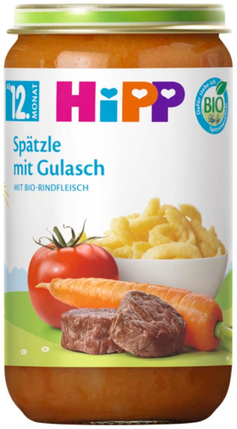 HiPP bioételek 12 hónapos kortól Spätzle gulyással, 250g, 6 db-os kiszerelés (6x250g) A kiszerelés változhat