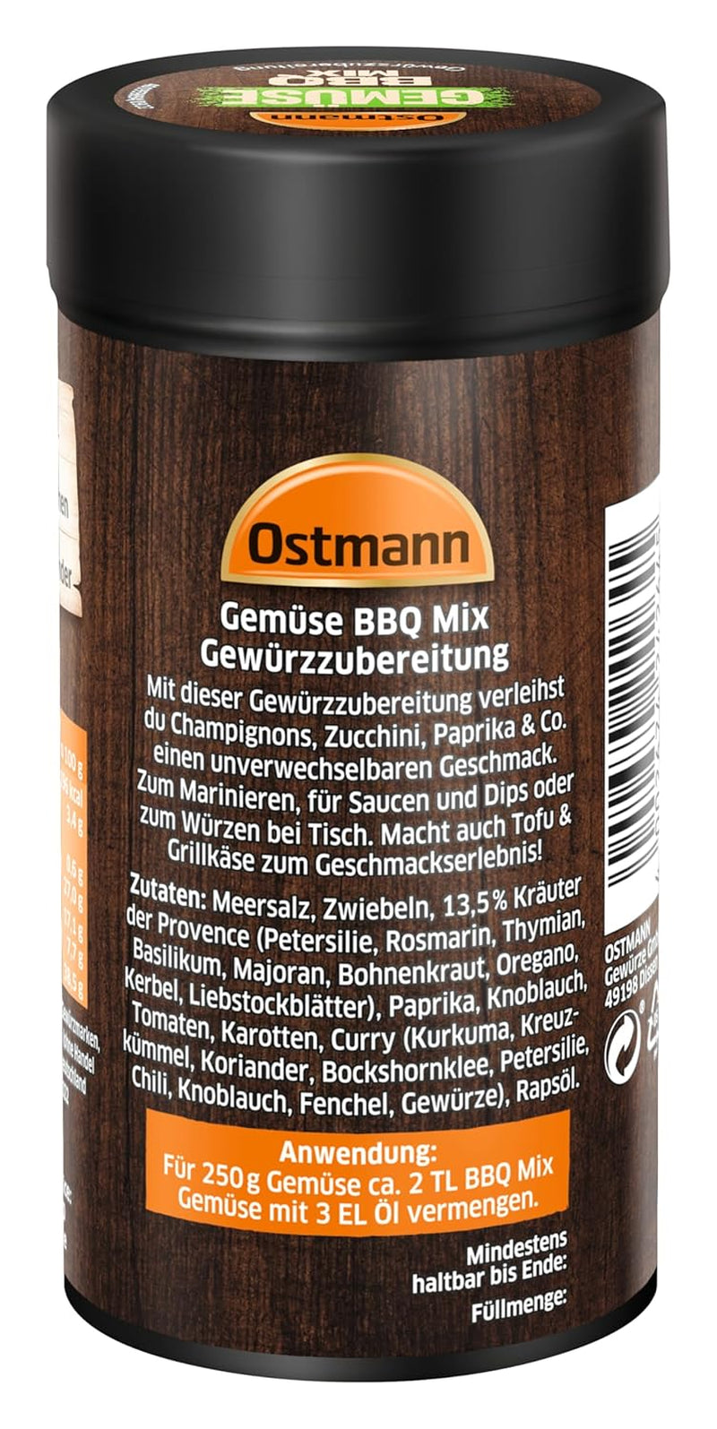 Ostmann Gewürze - Gemüse BBQ Mix | Gewürzzubereitung für Gemüse | Mediterrane Kräuternote für Grillgemüse, Tofu und Co. | 120 g szűrőben