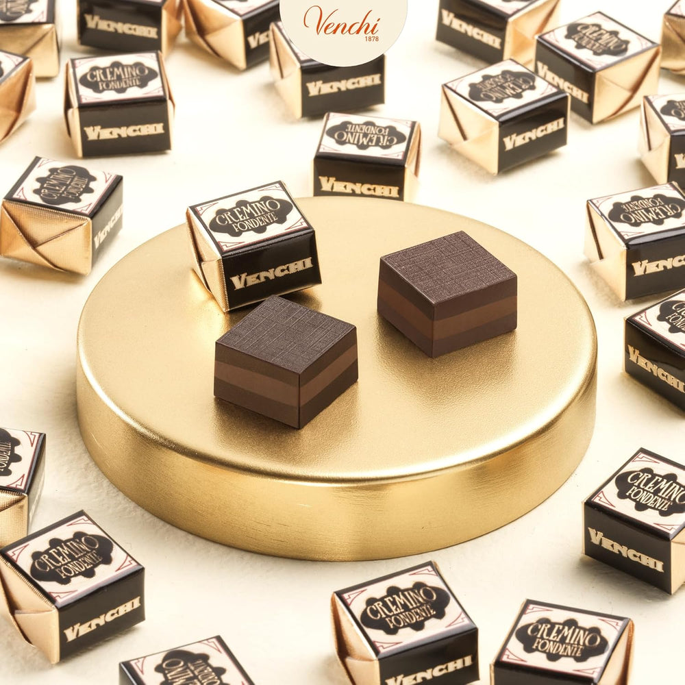 Venchi - Cremino Extra Black Chocolate - Étcsokoládé mandulás pasztával és "piemonti erdei mogyoróval OFJ", 1 kg, gluténmentes, színezék és tartósítószer nélkül