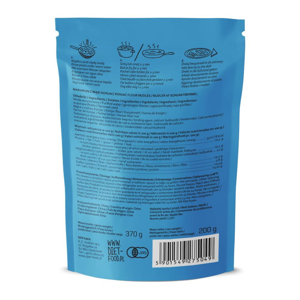 DIÉTA-ÉTEL Instant Shirataki Konjac rizs, alacsony szénhidráttartalmú, alacsony kalóriatartalmú, vegán, zsírmentes, szójamentes, gluténmentes, ketobarát, karcsúsító rizstészta, 200 gramm