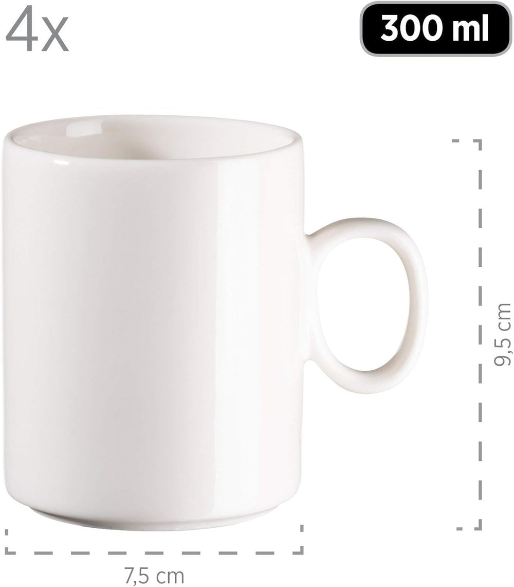 MÄSER 931617 Serie Finaro Geschirr Set Für 4 Personen in Gastronomie-Qualität, Skandinavisches Design, 16-Teiliges Kombiservice, Weiß, Durable Porzellan Seturi vesela masa Naty Shop