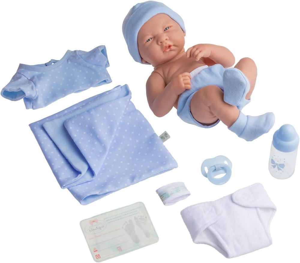 jc toys 102-18540 – Kinderpuppe, Körper aus Gummi, Blue Kleidung mit Punken, 36 cm