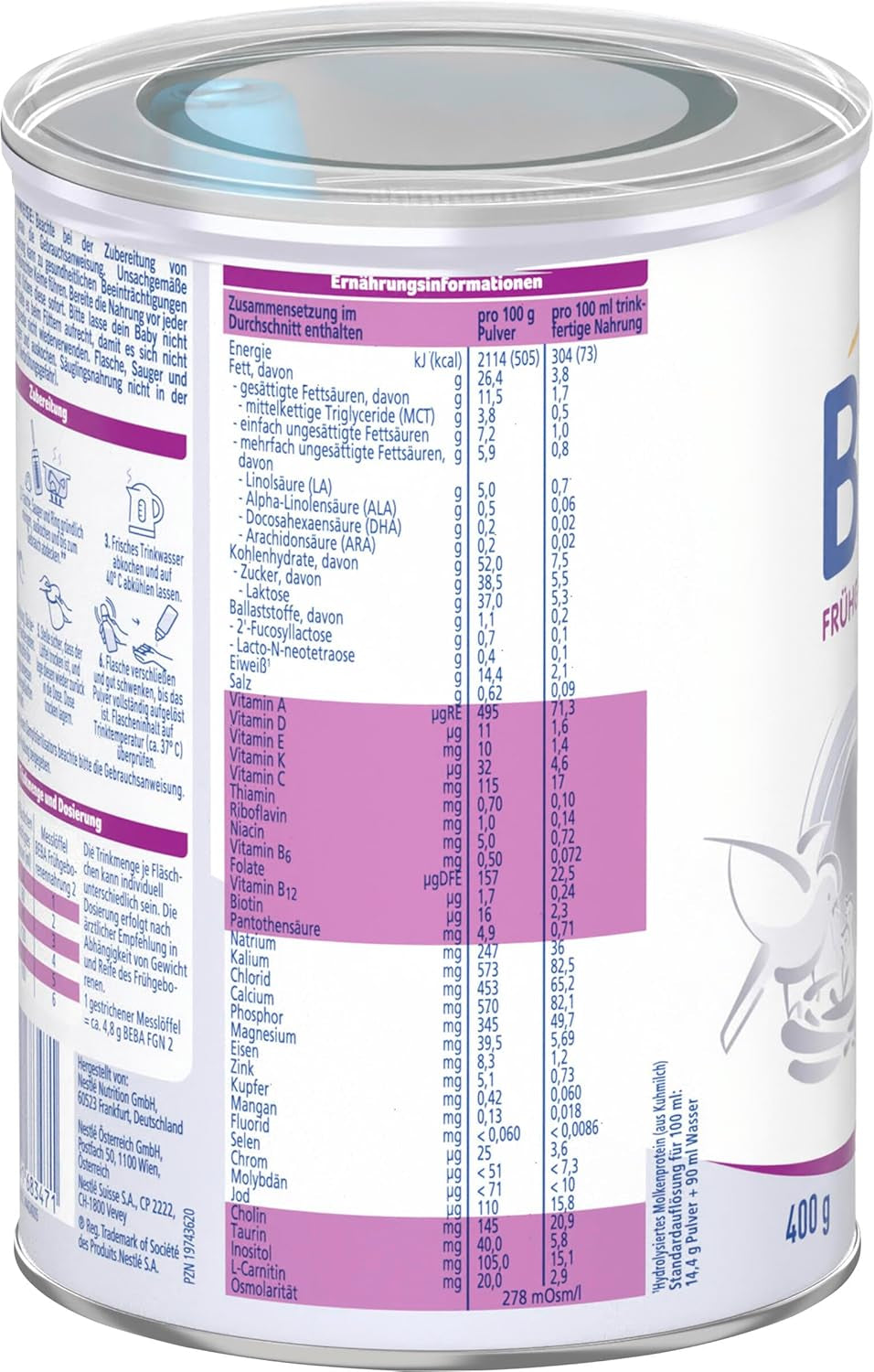 BEBA Formulă pentru sugari prematuri Etapa 2 - Sugari prematuri după externarea din spital, hrană pentru bebeluși, lapte praf pentru bebeluși, pachet de 3 (1 x 400g)