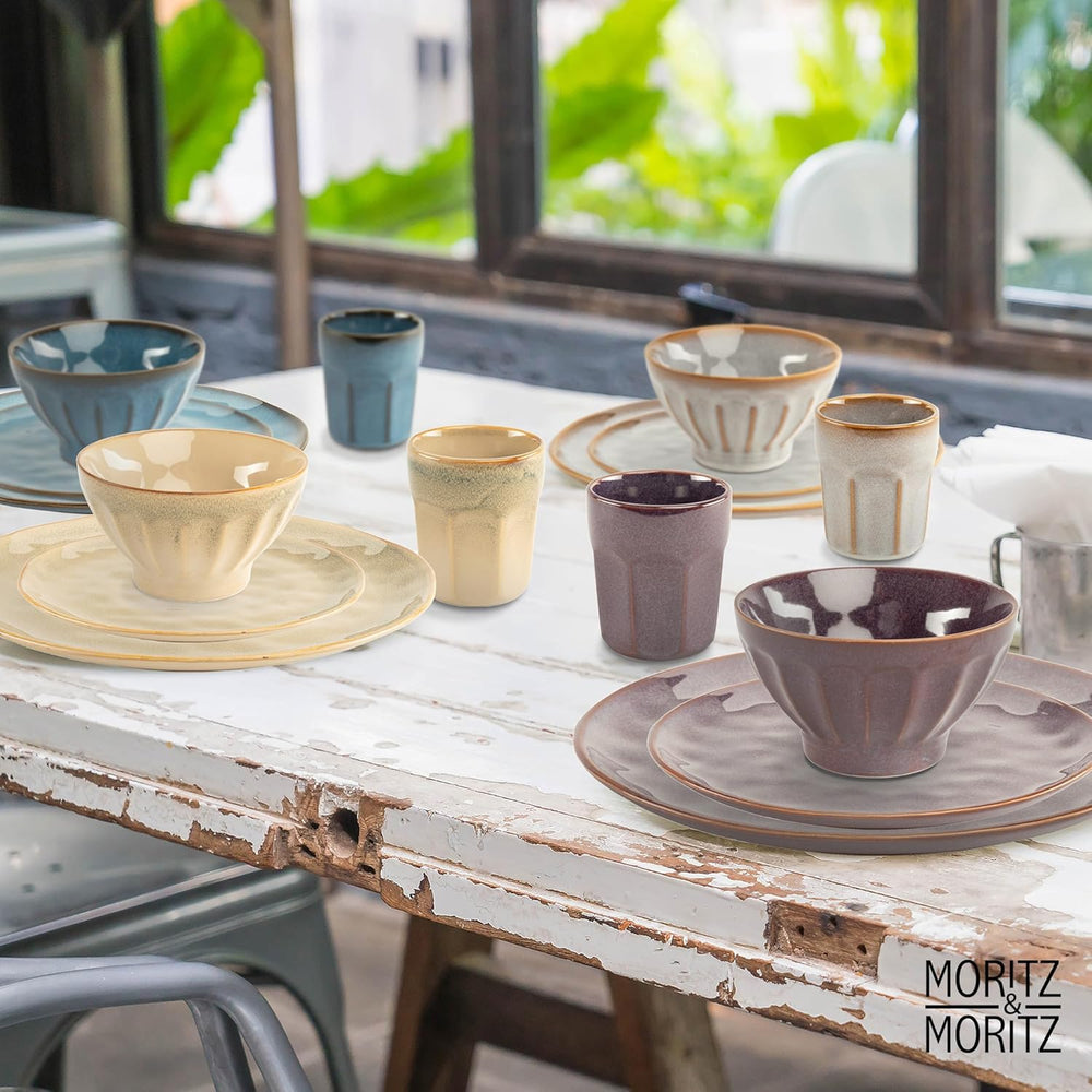 Moritz & Moritz COPA 16-tlg Geschirrset 4 Personen - Elegantes Teller Set aus hochwertigem Steinzeug - Geschirr Set 4 Personen aus je 4x Dinnerteller, Dessertteller, Müslischale & Kaffeebecher