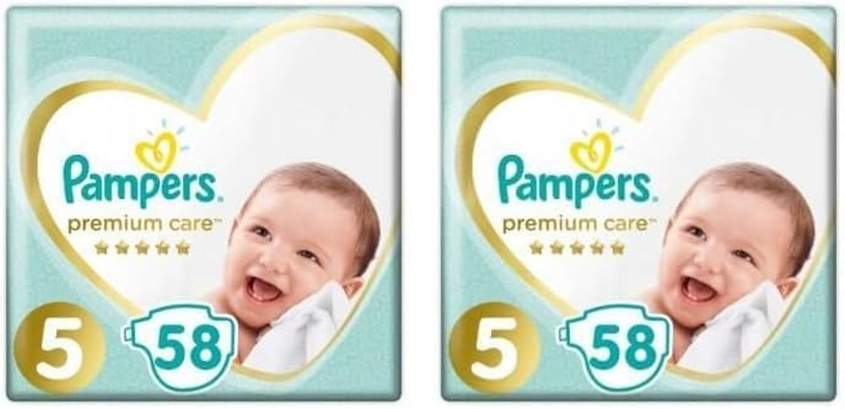Pampers pelenkák 5-ös méretű (11-16 kg), prémium ápoló pelenkák, 58 darab, optimális kényelem és védelem az érzékeny bőr számára a Pamperstől
