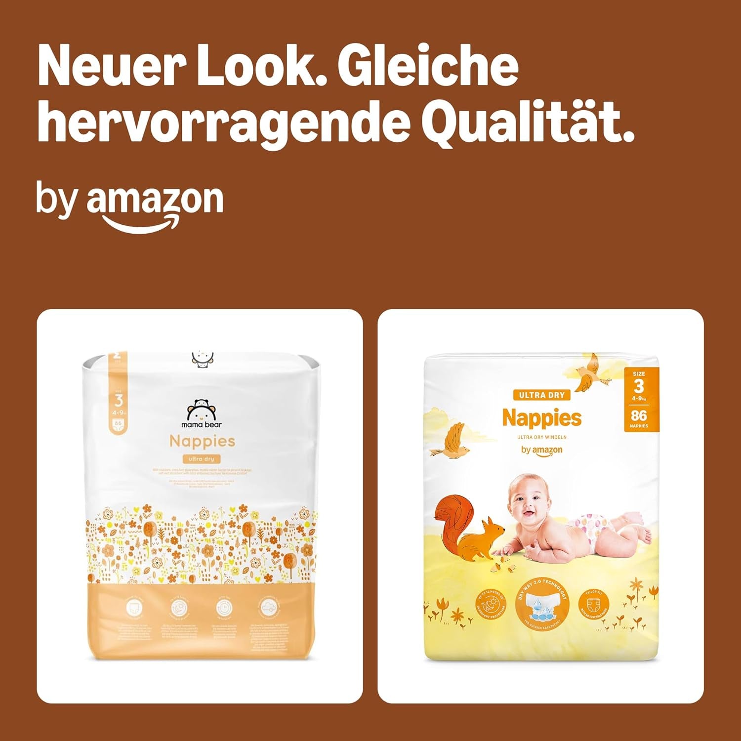 Amazon Ultra Dry pelenkák, 3-as méret (4-9 kg) - Havi doboz, fehér, 172 darab (2 db 86 db-os csomag) (korábban Mama Bear, azonos termék)