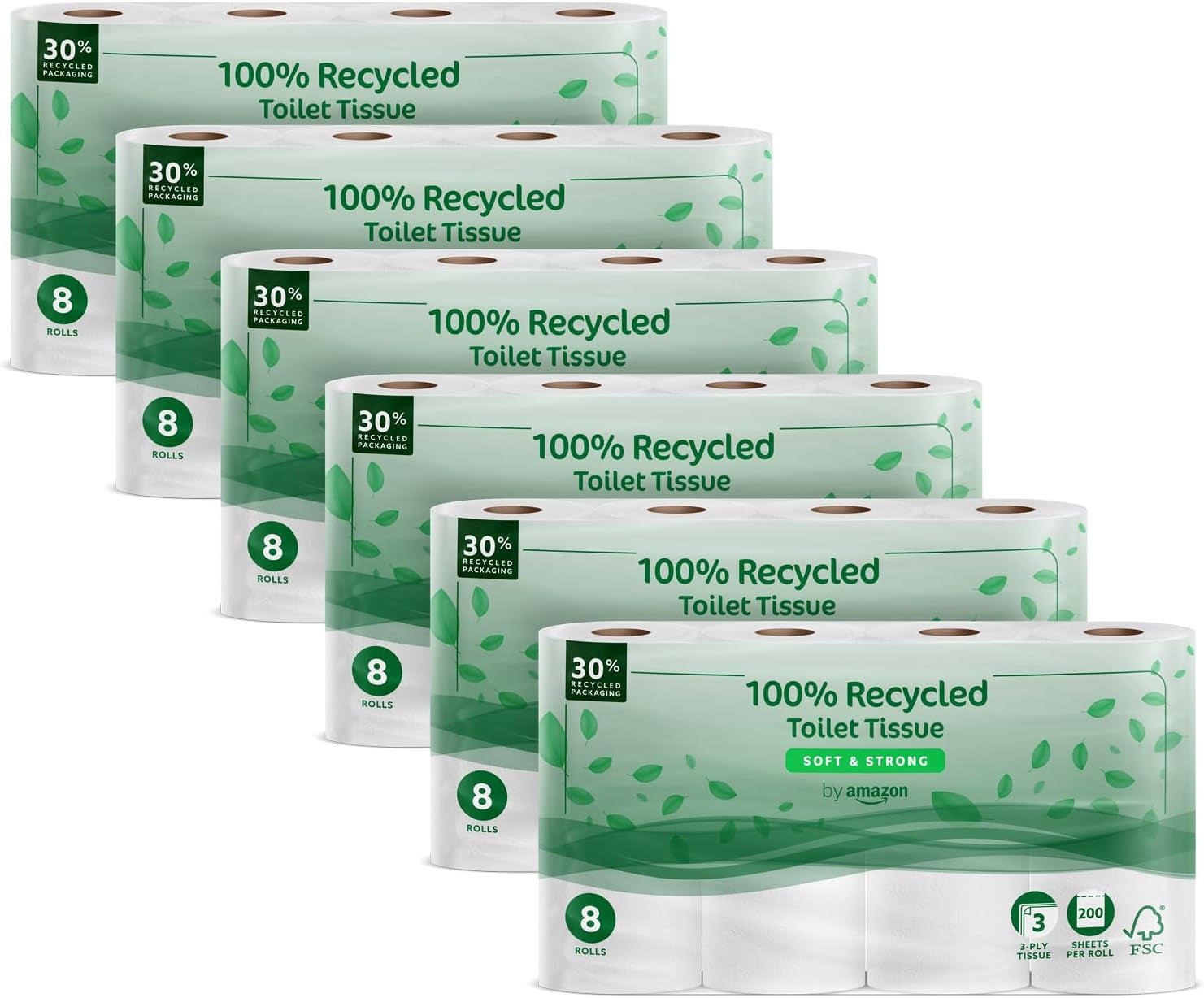 By Amazon Hârtie igienică, 3 straturi matlasate, moale catifelată, 36 de role (9 role, pachet de 4), 200 de foi per rolă, certificată Fsc