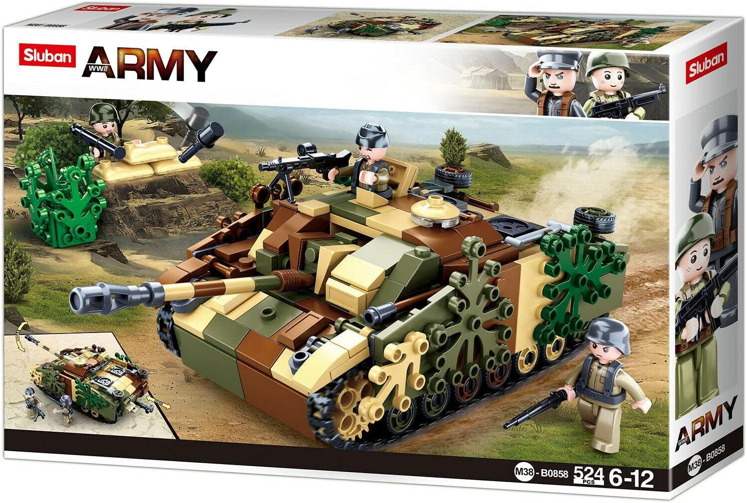WWII – Deutscher Jagdpanzer (524 Teile), Spielset, Steckbausteine, mit Spielfigur, für Kinder ab 4 Jahren, Mehrfarbig