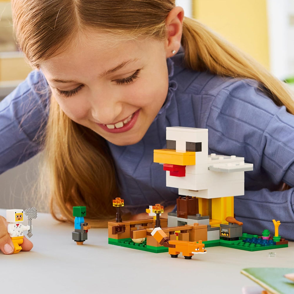 LEGO Minecraft Hühnerfarm - Spielzeug zum Bauen mit Hühner Fan Minifigur, Baby Zombie és Fuchs Figuren - Set mit Minecraft Figur - Gamer Geschenk für Jungen und Mädchen ab 7 Jahren - 21585