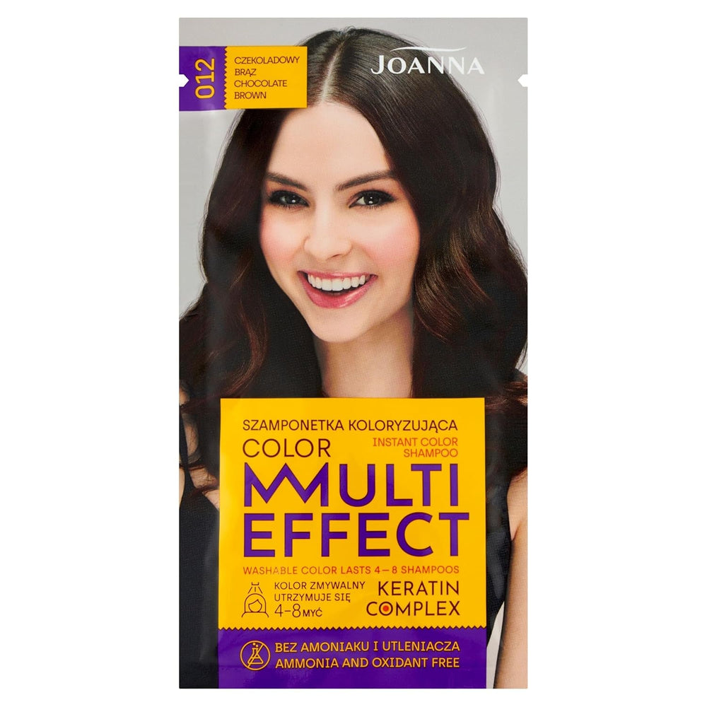 Șampon colorant Joanna "Multi Effect" - Șampon colorant pentru păr într-un plic - Rezistă între 4 și 8 spălări - Colorarea părului fără amoniac și agenți oxidanți - Cappuccino aromat Vopsea pentru par Naty Shop Ciocolată maro