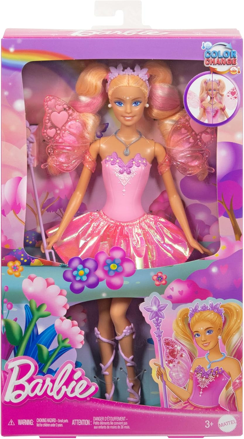 Mattel Barbie babatündér játékpálcával és divatkiegészítőkkel, fantasztikus téma szárnyakkal és színváltó ruhával, JCP76, [többszínű] Naty Shop babák