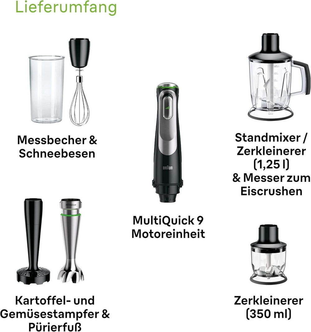 Braun Multiquick 9 MQ 9147X – 5 az 1-ben Stabmixer Mit Standmixer-Aufsatz, Zerkleinerer, Kartoffel- & Gemüsestampfer & Schneebesen, Stufenlose Geschwindigkeitsenstellung, 1200 W, Schwarz Naty Shop