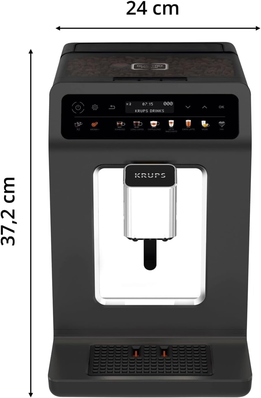 Espressor automat KRUPS Evidence One cu furtun pentru lapte, cappuccino cu o singură atingere, 12 specialități de băuturi, funcție pentru 2 cești, afișaj color, espressor, certificat TÜV, negru, EA895N10