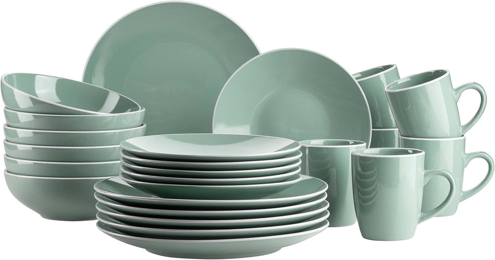 MÄSER 931770 Serie Elissa Modernes Geschirr Set Für 6 Personen in Türkis Mit Weißem Rand, 24-Teiliges Kombiservice, Steinzeug Seturi vesela masa Naty Shop Grün