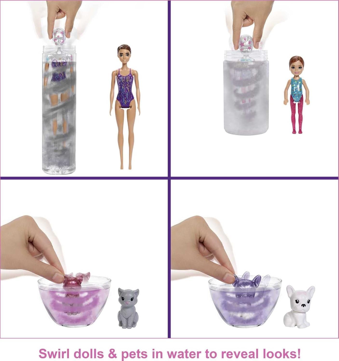 Barbie GXJ88 - Petrecere Surpriză Dezvăluire Culoare, +50 Surprize: 1 Păpușă, 1 Păpușă Chelsea, 2 Animale, 6 Schimbări de Culoare, Accesorii și Mai Multe, Set Petrecere Dansantă, Jucărie Cadou pentru Copii cu Vârsta de 3 Ani și Peste
