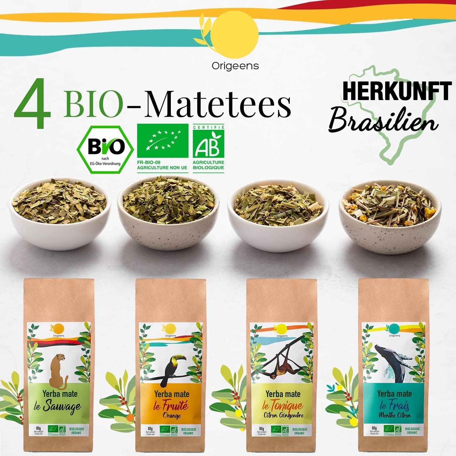 SET CADOU ORIGEENS CEAI MATE BIO X4 I Yerba Mate Bio 4X80G I Set ceai Yerba Mate, idee cadou
