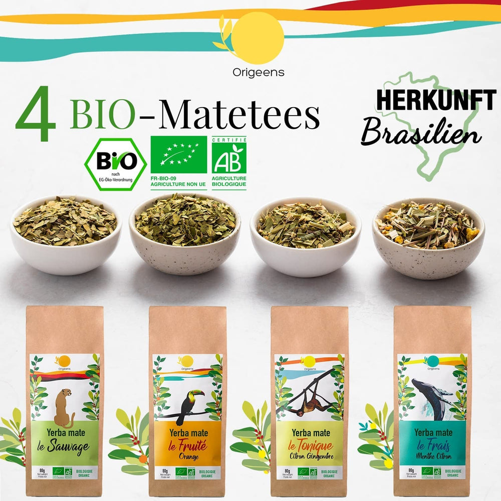 SET CADOU ORIGEENS CEAI MATE BIO X4 I Yerba Mate Bio 4X80G I Set ceai Yerba Mate, idee cadou