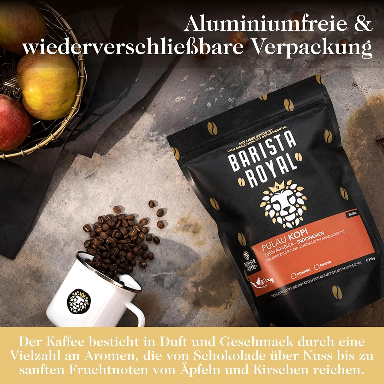 BARISTA ROYAL Kaffeebohnen 1kg "Pulau Kopi" | Frische Kaffeebohnen direkt aus Indonesien | 100% Arabica Kaffee ganze Bohnen | Ideal für Vollautomat und Filtermaschine