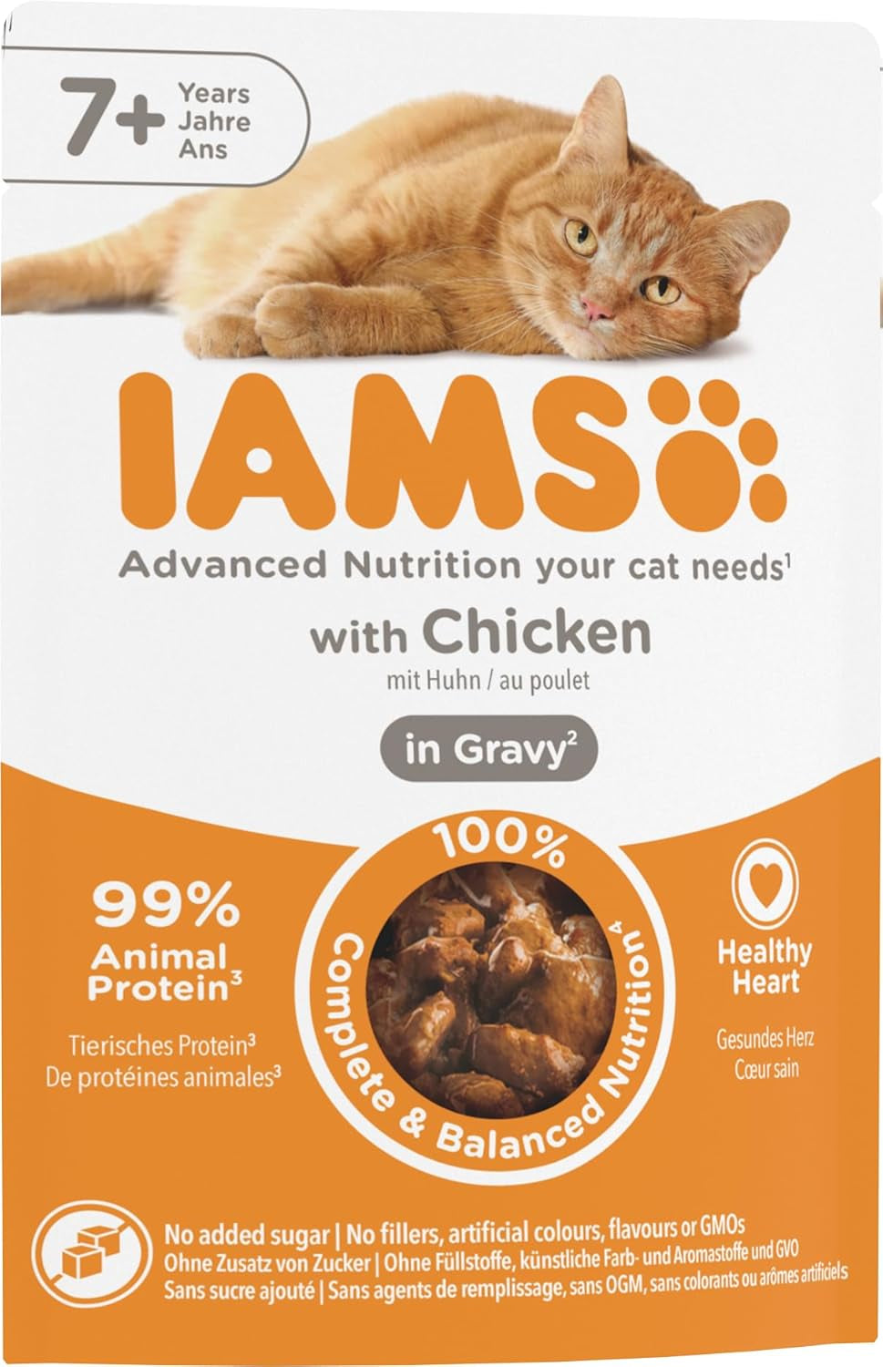 IAMS Delights Hrană umedă pentru pisici cu pui în sos pentru pisici senior de 7 ani și peste - Dimensiune de probă, Plic individual, 1 x 85g