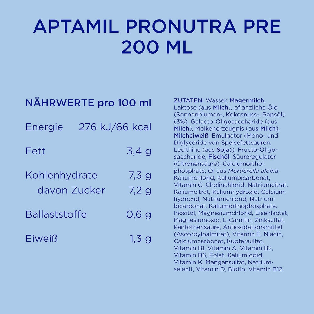 Aptamil Pronutra Pre - Csecsemőtápszer születéstől - Növényi olajokkal, pálmaolaj nélkül - 6 x 4 x 200 ml (4800 ml)
