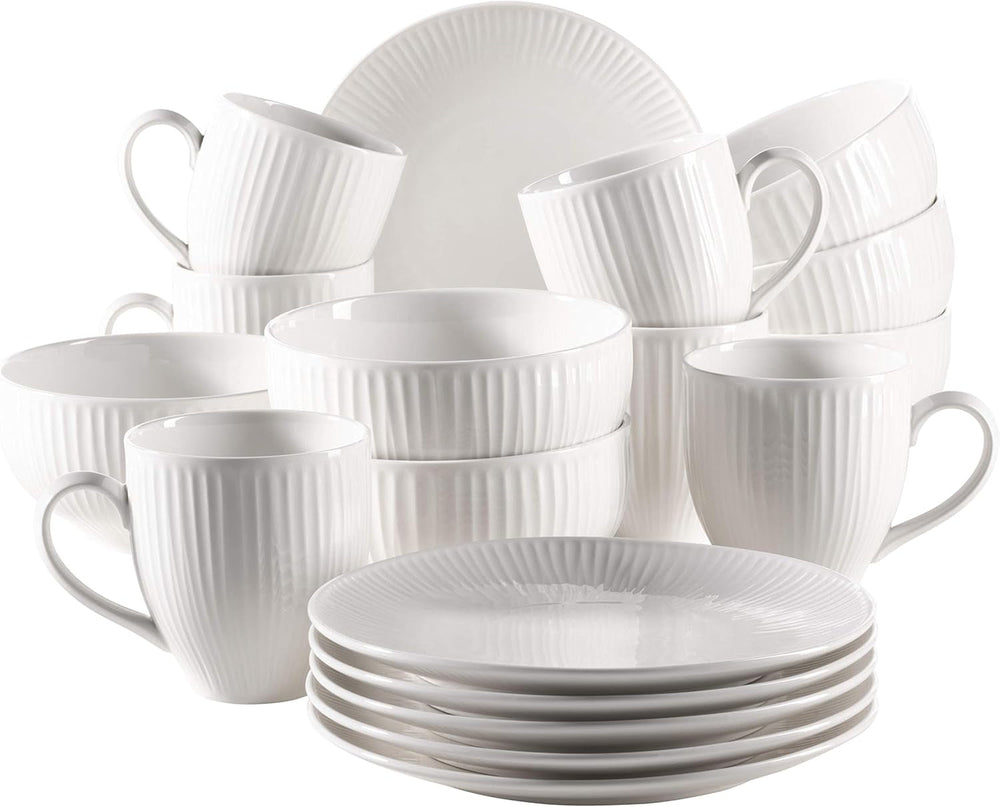 MÄSER 931461 Dalia, Tafelservice Für 6 Personen Aus Hochwertigem Hotelporzellan in Weiß, 12-Teiliges Teller Set in Vintage Design, Durable Porzellan Seturi vesela masa Naty Shop Frühstücks-Set 18-Tlg.