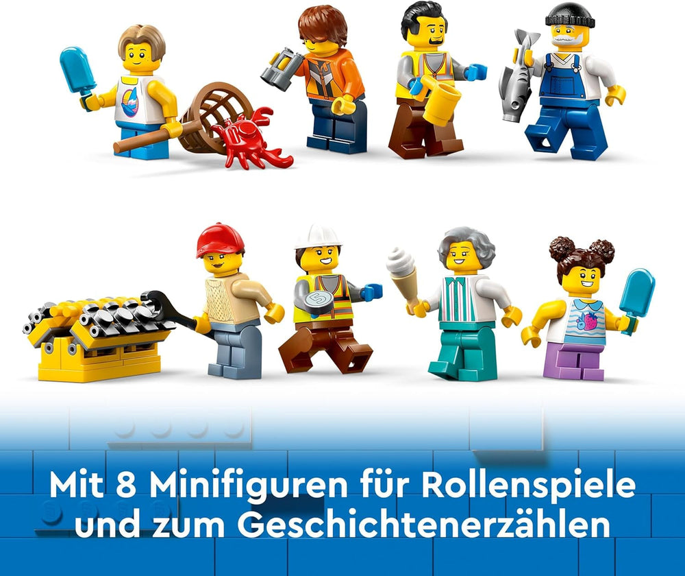 LEGO City kikötő teherhajóval, építőjátékkal fiúknak és lányoknak 8 éves kortól, ajándékötlet gyerekeknek, konténerdaru, játékhajó és 8 minifigura 60422 Építőkészlet Besuche den LEGO-Store